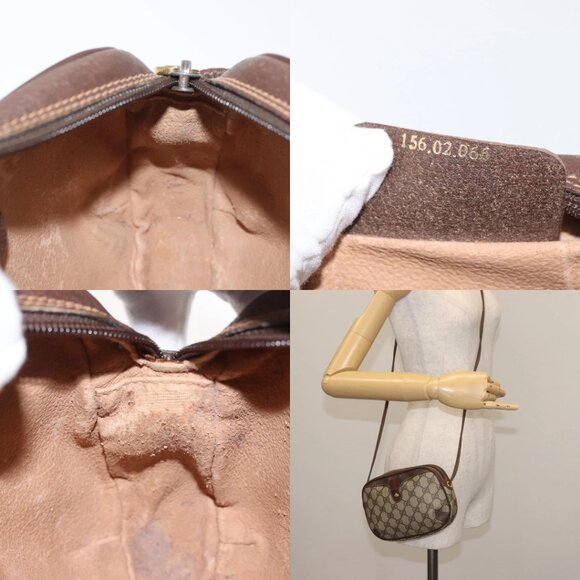 GUCCI GG Supreme Web Sherry Line Shoulder Bag PVC Beige Gold Red Auth 142847 - Picture 15 of 15